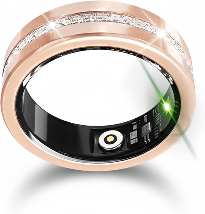 Diamond Smart Ring for Women, Fitness & Vital Signs Monitoring, Sleep Tracker, Remote Photography, No Subscription, Ladies Gift, iOS & Android(Gold,7#)