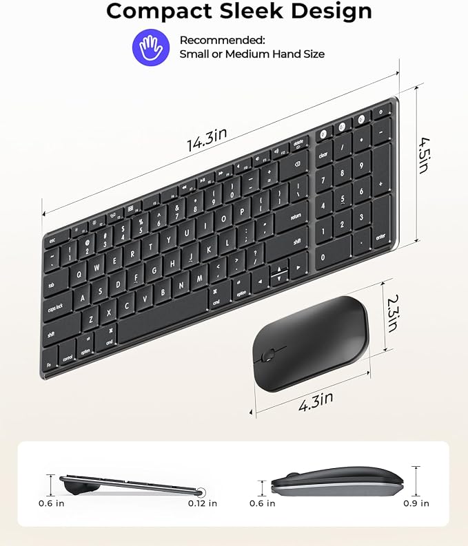 seenda Bluetooth Keyboard and Mouse Combo for Mac, SKM64-2 Rechargeable Silent Wireless Keyboard Mouse Compact Slim, 3 Multi-Device Connection, Compatible for Mac MacBook Pro/Air iPad, Black Gray
