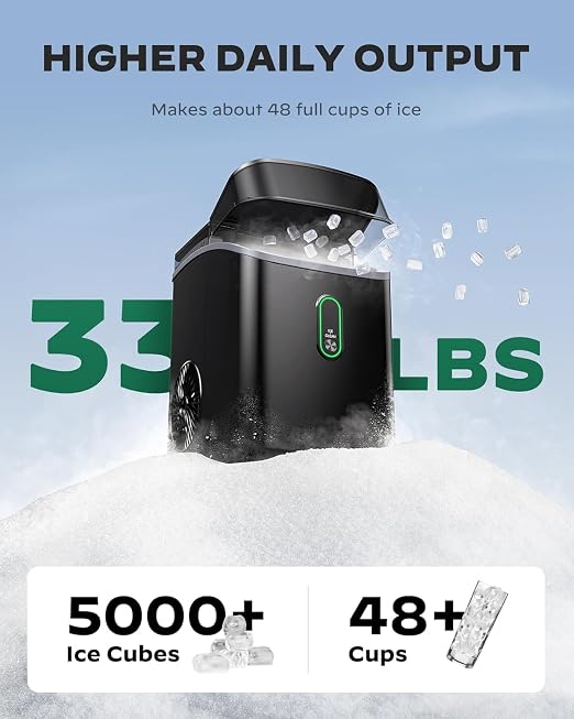 Silonn WiFi Nugget Ice Maker Countertop, 33Lbs/24H Soft Chewable Pebble Ice Machine, Timer Function & App Status Alerts, Compact for Home, Kitchen & Office Use