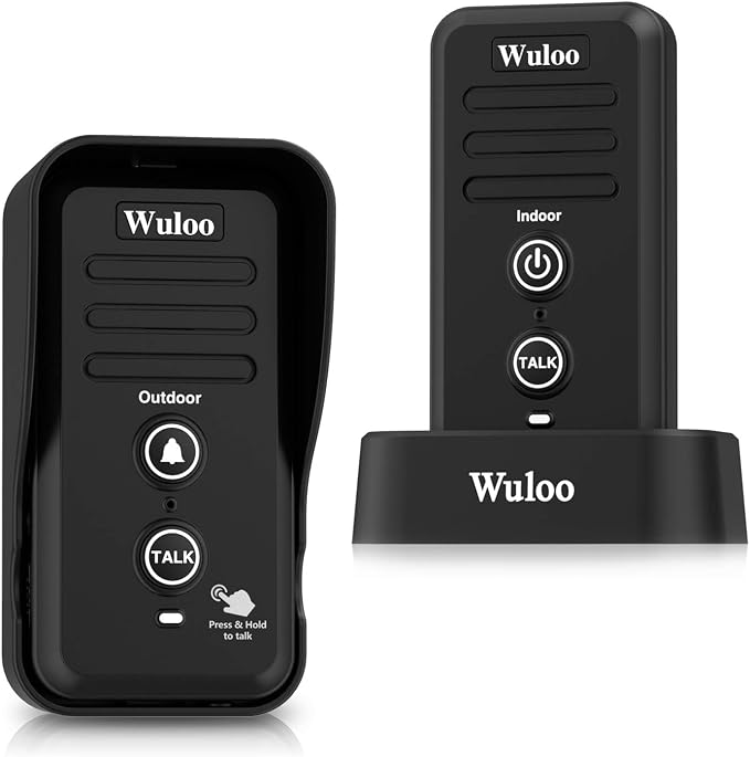 Wireless Intercom Doorbells for Home Classroom, Wuloo Waterproof Electronic Doorbell Chime with 2640 Feet Range 3 Volume Levels Rechargeable Battery (1&1-Black)