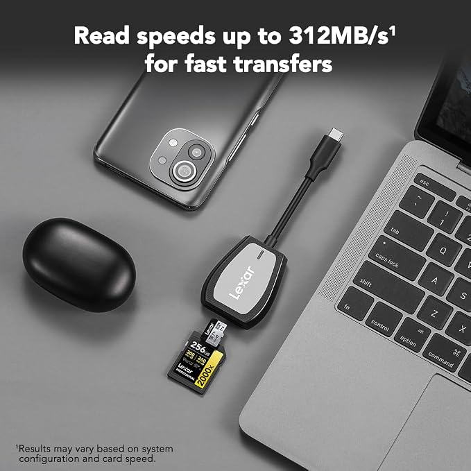 Lexar Professional USB 3.2 Type-C Dual-Slot Reader, Supports SD and microSD UHS-II Cards, Up To 312MB/s Read (LRW470U-RNHNU)