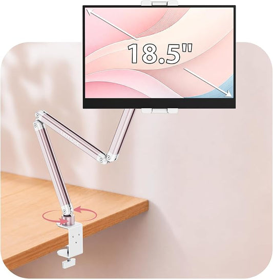 Urmust Portable Monitor Stand 15.6", iPad Stand for Desk, Portable Monitor Holder up to 18.5", Adjustable Desktop Tablet Arm Mount, iPad Holder for Desk, for 4.7"-12.9" i Pad Pro/Air/Mini Pink