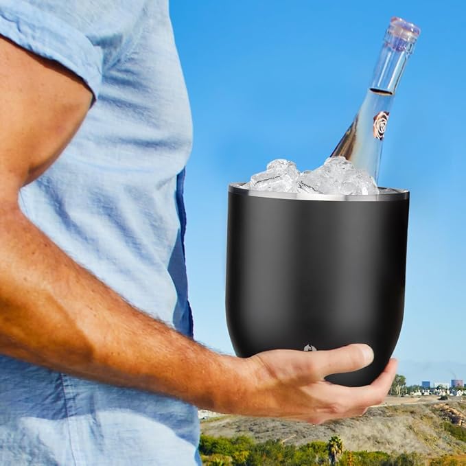 Snowfox Plus, Premium Vacuum Insulated Stainless Steel Ice Bucket with Lid/Scoop,Home Bar Accessories,Elegant Bartending Ice Buckets for Parties,Beautiful Outdoor Entertaining Supplies,3L, Marble