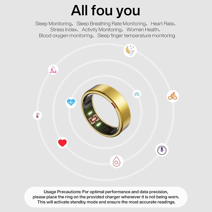 POBOVi Gen 2 Titanium Smart Ring for Women & Men, Sleep & Heart Rate Tracker, No Subscription, Size Before You Buy (Polished Gold, Size 10)