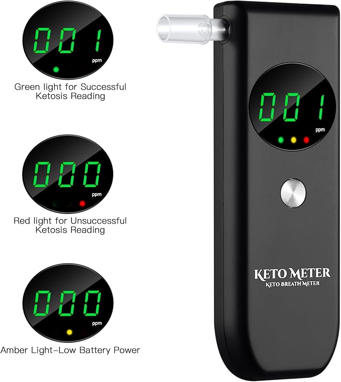 Ketone Meter & Breath Analyzer Professional Ketone Breath Testing & Monitoring - Portable Breath Ketosis Meter Digital Ketosis Breath Tester for Testing ketosis with 10 Mouthpieces