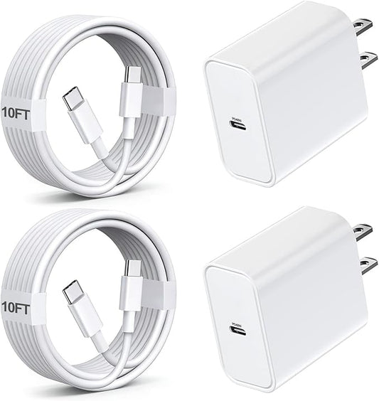 10FT Fast iPad Charger,2Pack 40W USB C Charger Block&10FT USB C Fast Charging Cable Cord for Apple iPad Pro 13/12.9/11 inch(2018-2026),iPad 11,iPad Air M4/M3/M2/5th/4th,Mini 6/A17 Pro,iPhone 17/16/15