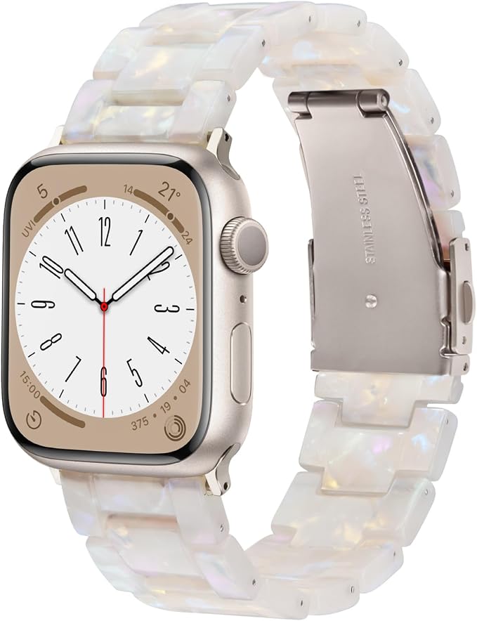 V-MORO Resin Bands Compatible with Apple Watch Series 8/7/9/10/11 Starlight Buckle Fashion Lightweight Watch Strap for iwatch Series SE/6/5/4/3/2/1(Aurora White,42mm/41mm/40mm/38mm)