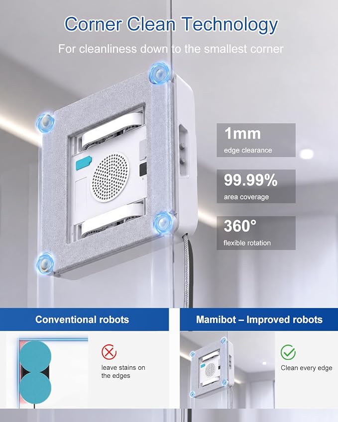 Mamibot W120-DP Window Cleaning Robot, 3200Pa Strong Suction, 10 Cleaning Modes, 4-Spray Water Jet, Smart Edge Detection, App & Remote Control – Ideal for High-Rise Glass, Mirrors & Tiles (Orange)