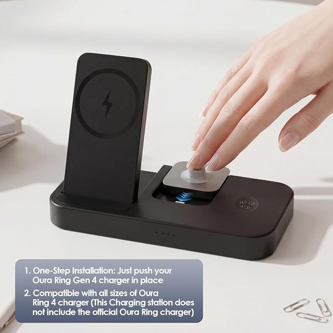 4 in 1 Charger for Oura Ring Gen 4 & Gen 5 (Oura Charger NOT Included), Fast Magnetic Wireless Charging Station for iPhone, Apple Watch, AirPods, Samsung Galaxy