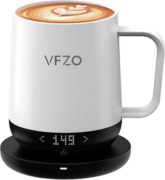 Smart Mug,Self Heating,Temperature-Controlled, Self-Heating Coffee Mug.LED Real-time Temperature Display. 180 Minutes Maximum Battery Life.Smart Coffee Cup(12oz, Ivory)