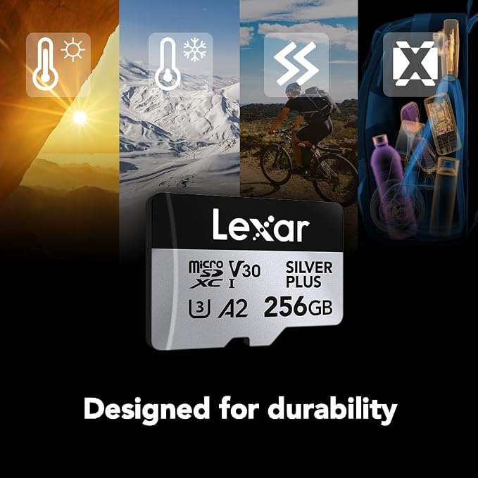 Lexar 256GB (2-Pack) Professional Silver Plus Micro SD Card, UHS-I, C10, U3, V30, Full HD & 4K, Up to 205/150 MB/s microSDXC Memory Card, for Videographers, Gamers (LMSSIPL256G-B2ANU)