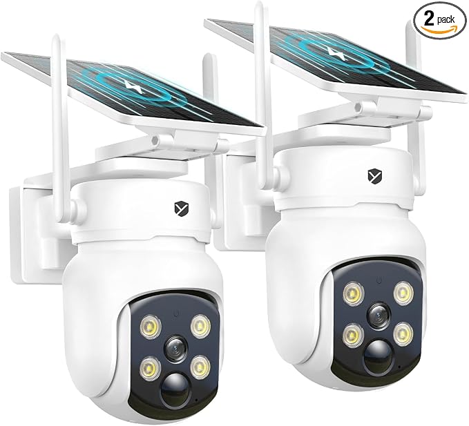 Security Cameras Wireless Outdoor, Solar Camera with 2-in-1 Solar Panel, 4MP PTZ WiFi Camera, 360° Coverage, Dual-Band 2.4/5GHz, Color Night Vision Spotlight, Human Detection, No Monthly Fee, 2 Packs