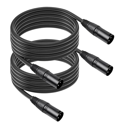 2 Pack 3 Pin XLR Male to Male Microphone Cables,15 FT,Professional Balanced Audio Cable with Oxygen-Free Copper, Gold-Plated Connectors - for Studio, Stage, PA Systems