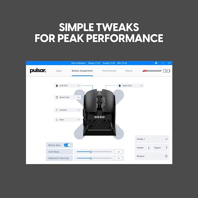 Pulsar Gaming Gears LAB X2F Wireless Fingertip Gaming Mouse, Ultra Lightweight 1.34 oz (38 g), HUANO Blue Pink Dot Switches, 32,000 DPI, 750 IPS, XS-1 Sensor, 8K Compatible (Black)