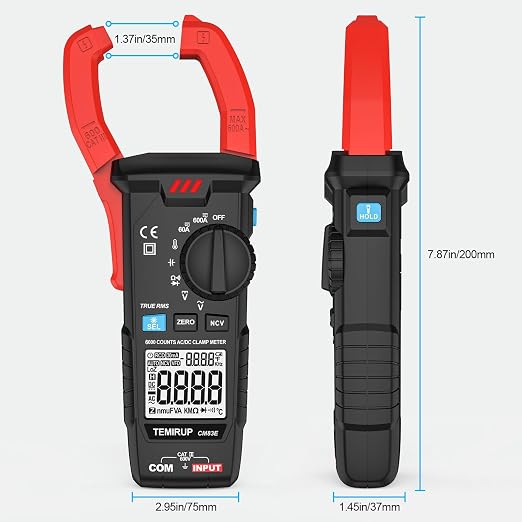 Digital Clamp Meter Multimeter, TRMS 6000 Counts 600A Current Amp Volt Meter, Auto-Ranging Voltage Tester Measures AC DC Current Voltage Resistance Capacitance Temperature Diodes Continuity NCV