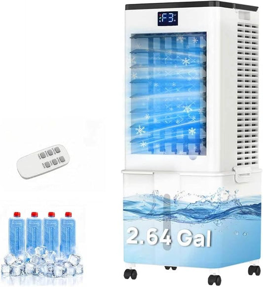 Windowless Portable Air Conditioner, 3-IN-1 Portable AC Fan w/ 2.64Gal Tank for 20H Cooling, 4 Modes & 3 Speeds, 12H Timer for Auto-off, Remote, Swamp Cooler for Room, Bedroom