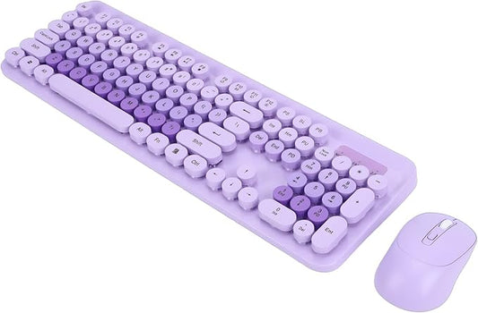 Wireless Keyboard and Mouse Combo, 2.4GHz Plug and Play with Retro Typewriter Style Round Keycaps, 104 Keys with Numeric Pad, for PC Laptop Desktop (Purple)