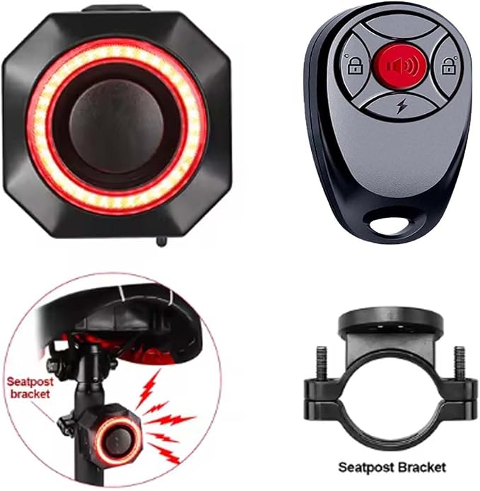 110dB Anti-Theft Bike Tail Light Alarm with Remote, Wireless Rechargeable Bike Alarm with Anti-Theft Alert Security System,Waterproof Brake Light for Motorcycle,Bicycle, E-Bike, E-Scooter