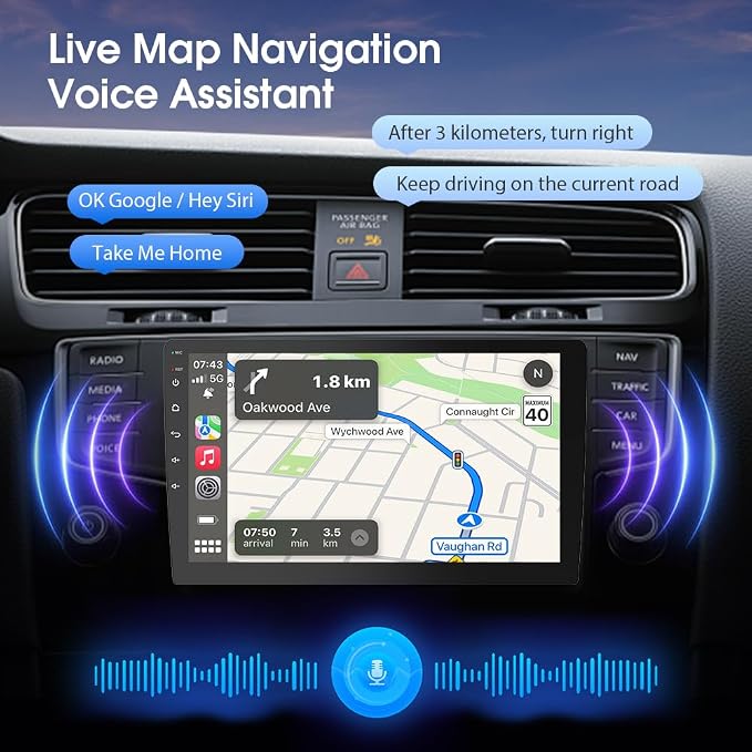 Haudio 9 inch Wireless Double Din Car Stereo,with Apple CarPlay and Android Auto Radio Screen,with Mirror Link, Bluetooth 5.0,1080P Backup Camera, AUX,FM/AM Transmitter|Double Din carplay Screen