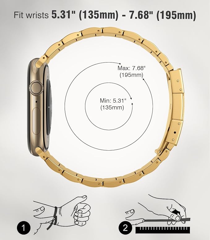Titanium Band Replacement Compatible with Apple Watch Band Ultra 3 Ultra 2/Ultra 49mm,iWatch Series 11/10 46mm,9/8/7 45mm,SE3/SE2/SE/6/5/4 44mm,3/2/1 42mm, Gold
