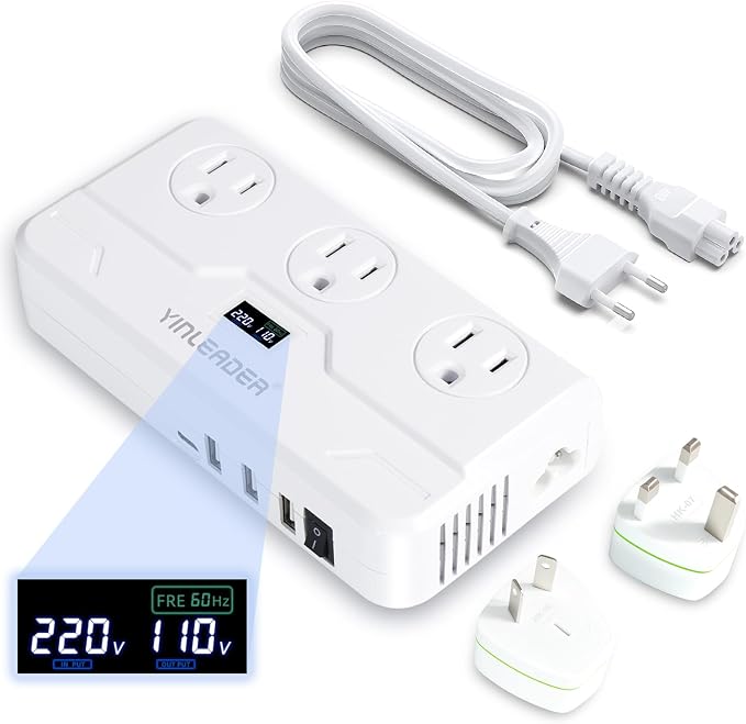 Yinleader Step Down 220V to 110V Voltage Converter Travel Adapter for Hair Straightener/Curling Iron with USB-C (20W PD) and UK/AU/EU Worldwide Plug Adapter (250W)
