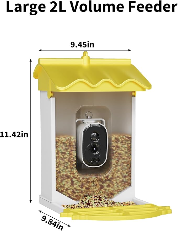 GarveeLife Smart Bird Feeder with 2K Camera & AI Recognition - Solar Powered, 2l Capacity, Night Vision, App Alerts, Auto Capture Photos/Videos for Bird Watching