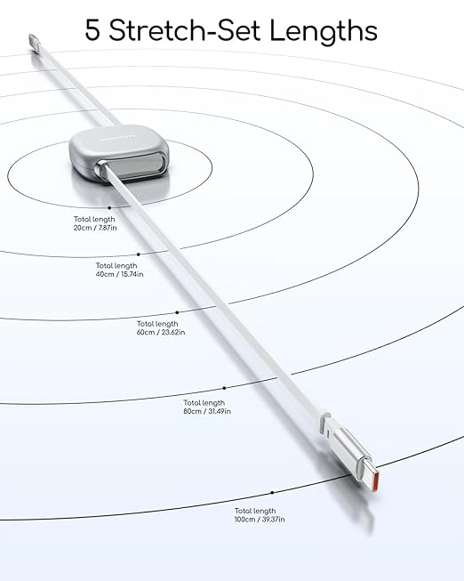 240W USB C to USB C Cable,PD 3.2 Retractable USB C Cable with Magnetic Slot for Travel,Car,5 Preset Length,Fast Charging for iPhone 17/16/15,iPad,MacBook,Galaxy S25/24,Grey,3.3ft,2pack