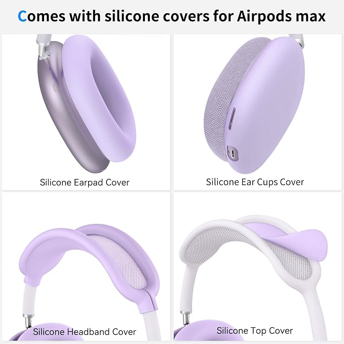 Hard Case for AirPods Max 2 Supports Sleep Mode,Travel Carrying Headphone Case with AirPods Max 2/1 Silicone Earpad Case/Ear Cups/Headband Cover,AirPod Max Protective Portable Storage Bag-Pastel Lilac