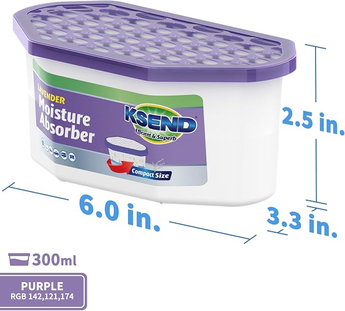 Ksend Moisture Absorbers, 12 Pack, Compact Dehumidifier for Closet, Efficient Humidity Absorber Boxes, Moisture Absorber for Closet, Odor Eliminator with Lavender Fragrance, Purple, 6.4oz, 300ml