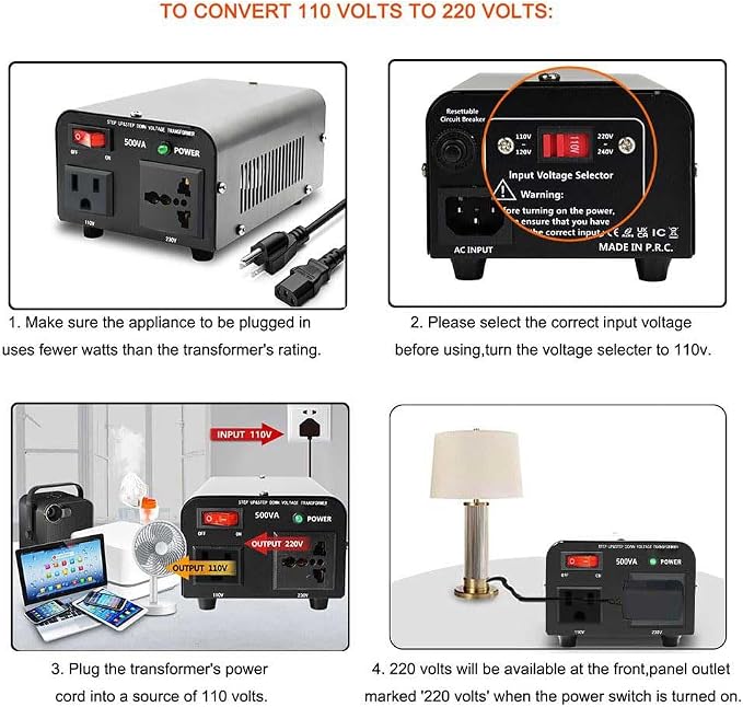 Yinleader 500W Voltage Transformer Power Converter(110V to 220V, 220V to 110V) Step Up/Down Converter 110/120 Volt - 220/240 Volt w/US Power Cord [300W Continuous Power]