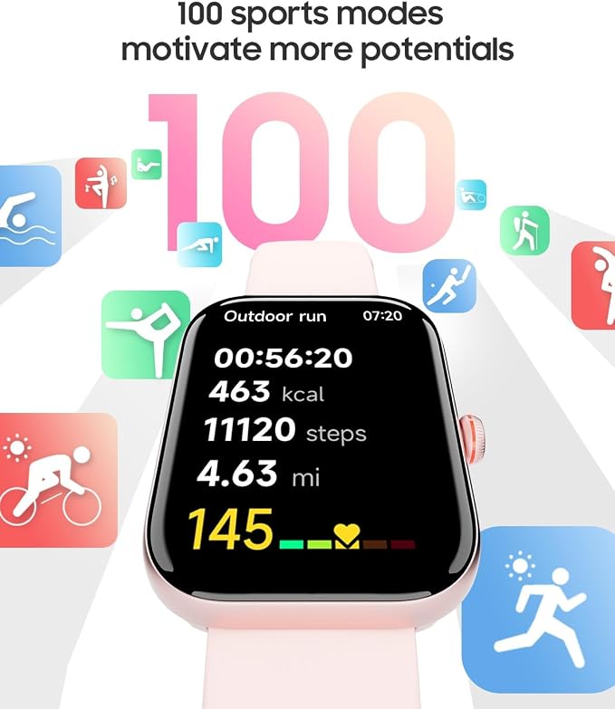 TOOBUR Smart Watch for Women, Answer/Make Calls, 1.91" HD Screen Fitness Watch with Alexa, 100 Sports, Heart Rate and Sleep Tracking, IP68 Waterproof, Smartwatch Compatible Android iOS, Light Pink