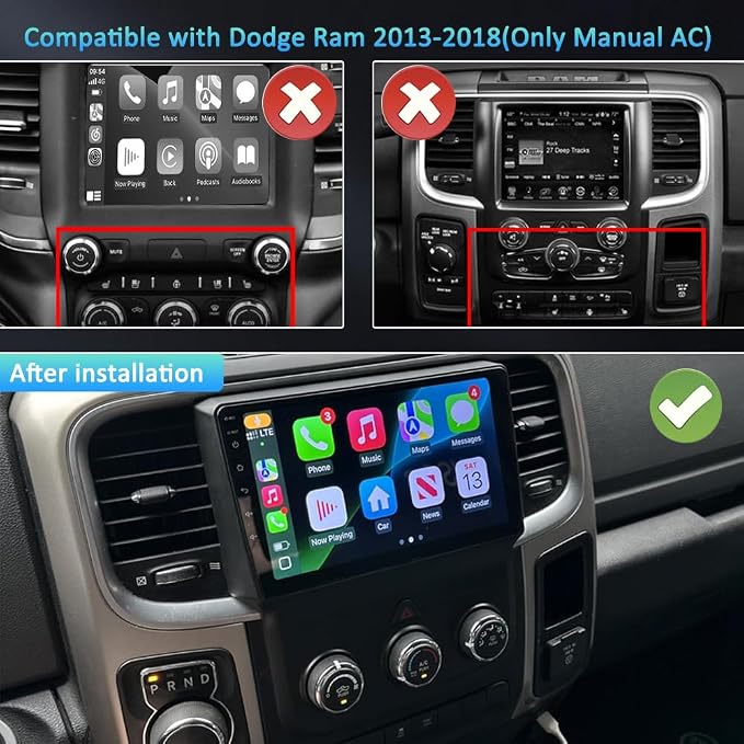 2G Ram 64G ROM Upgrade Android 15 Car Radio Stereo Replacement for Dodge RAM 1500 2500 3500 2013-2018, 9" Touchscreen Wireless Carplay Andriod Auto Bluetooth 5G WiFi GPS 1080P Backup Camera FM