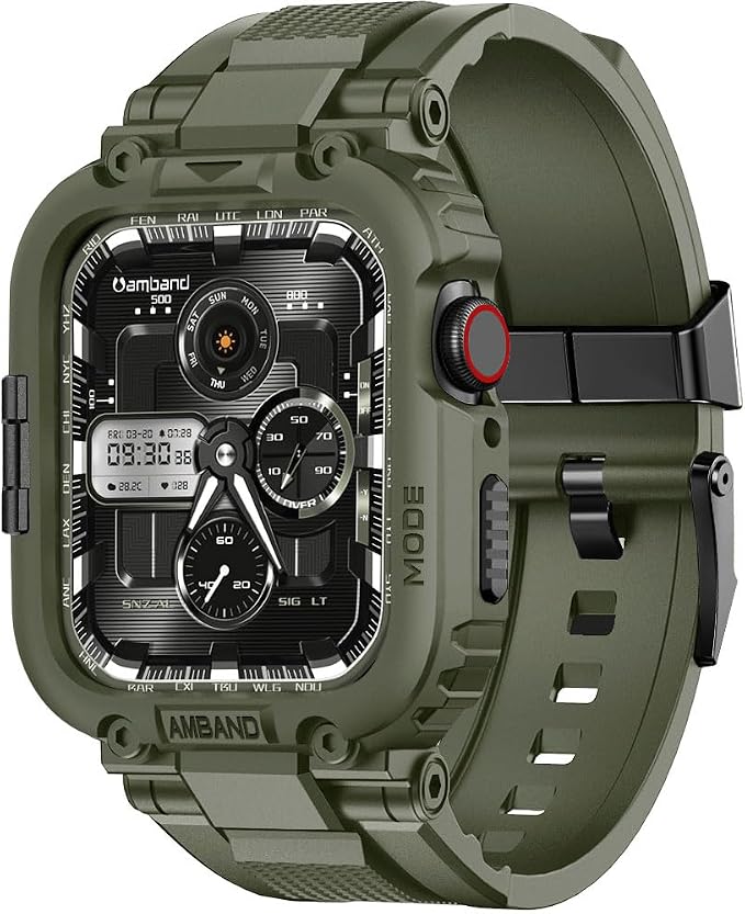 amBand Compatible with Apple Watch Series 9/8/7/6/5/4 & SE 3/2/1 41mm/40mm Band Case for Men, M1 Sport Rugged Case with Strap Military Protective Cover Bumper for iWatch 41/40 mm - Army Green