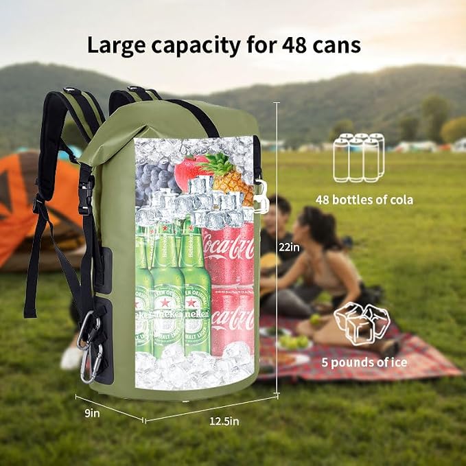 48cans Large Cooler Backpack Insulated Waterproof for Men Women Insulated Backpack Cooler Leak Proof Waterproof for 12 Hours Cooling for Camping Picnic Hiking Beach Travel Kayaking