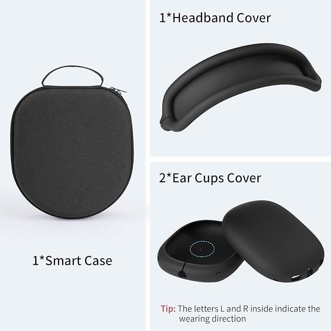 Yinke Smart Case for AirPods Max Headphones Supports Sleep Mode, with AirPods Max Silicone Earpad Cover and Headband Cover Anti-Scratch Accessories, Hard Organizer Portable Carry Travel