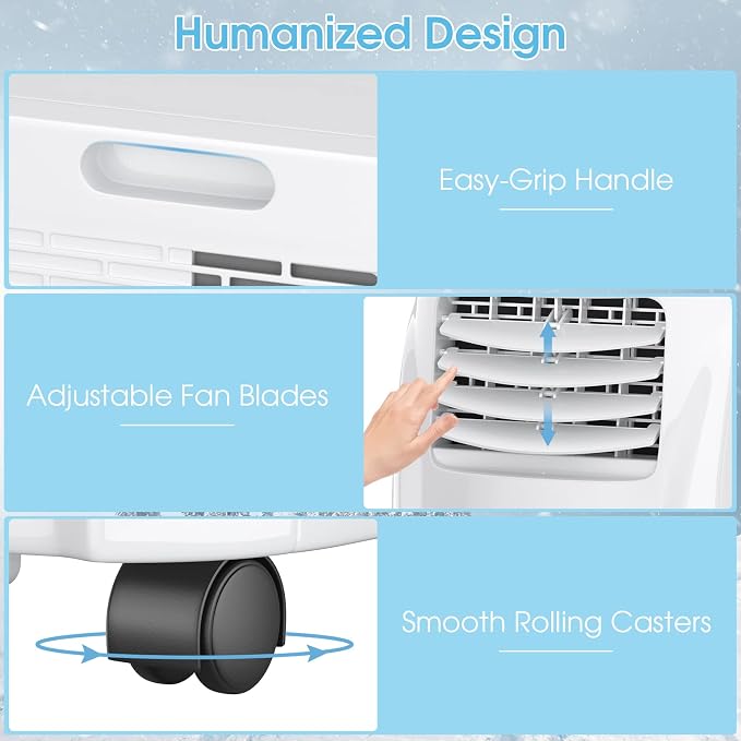 COSTWAY Portable Air Conditioners, 8000 BTU Air Conditioner Unit spaces up to 230 Sq.Ft with Remote Control Dehumidifier Function Window Wall Mount, 4 Caster Wheel, Sleep Mode and 2 Fan Speed
