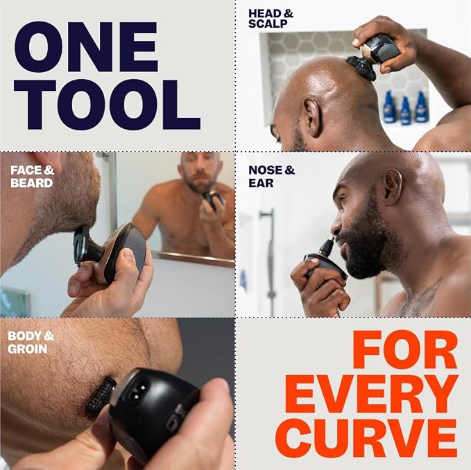 Freebird Electric Head & Body Hair Shaver - Mens Cordless Waterproof Razor with Rotary Blades (FlexSeries, Shaver Kit + One Blade Refill)