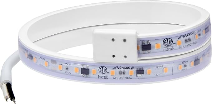 Maxxima 18 in. Hardwired LED Under Cabinet Strip Light, 690 Lumens, 3000K Warm White, Kitchen and Living Room 120V White Cove Lighting, No Power Supply Needed