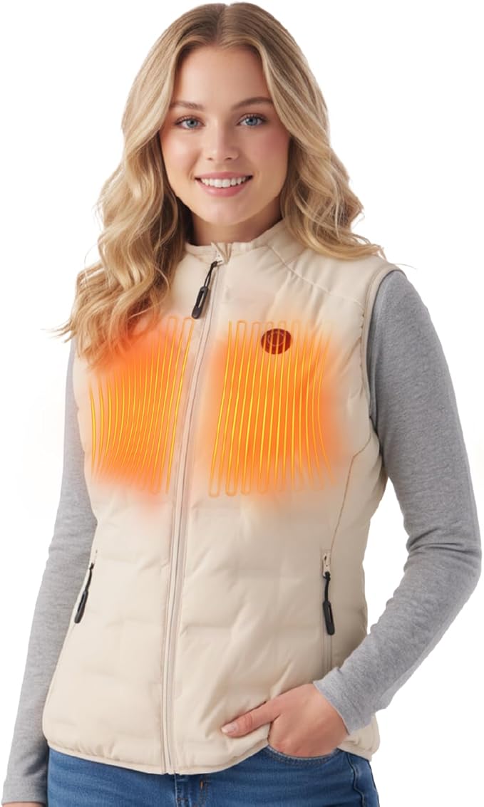 InoKraft Heated Vest Women, Lightweight Quilted Vest with Rechargable Battery Pack & USB-C Cable, Christmas Gifts for Women