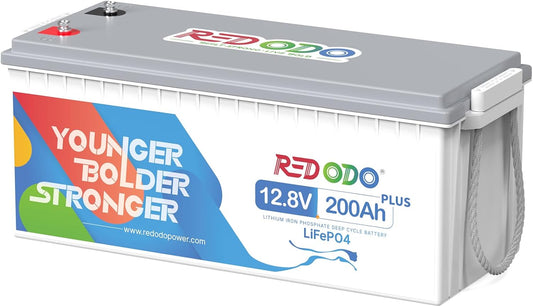 Redodo 12V 200Ah PLUS Lithium LiFePO4 Battery, Max 2560W Power Output, 200A BMS Protection, 4000-15000 Deep Cycles,Perfect for Home Applications, RV, Marine, Scooter, Solar Panel Chargeable