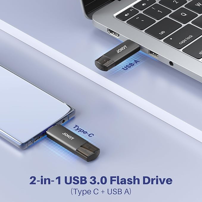 JOIOT 128GB USB C Flash Drive Dual USB 3.0 Flash Drive Type C + USB A Portable Type-C Flash Drive 2-in-1 USB-C Thumb Drive for Smartphone Tablet Computer Mac iPhone 15 Black