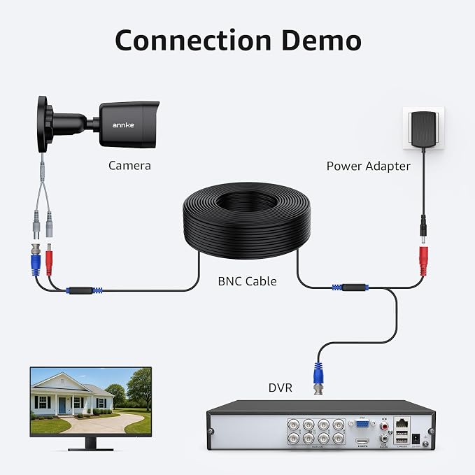 ANNKE 4 Pack 30M/100ft All-in-One Video Power Cables, BNC Extension Surveillance Camera Cables for CCTV Security DVR System Installation, Free 8 x BNC Connectors and 100pcs Cable Clips Included