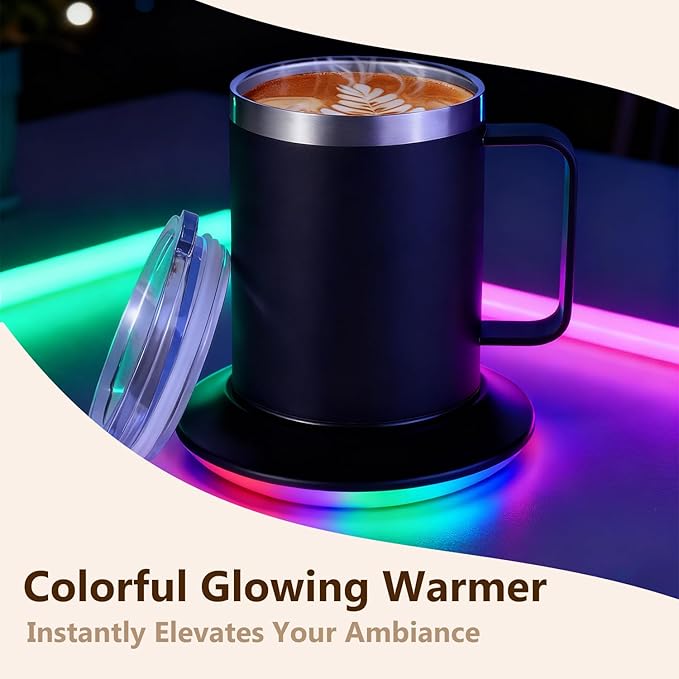 Birthday Gifts for Dad Husband Brother Friend, 12oz Heated Coffee Mug with Glowing Warmer Set,Funny Valentines