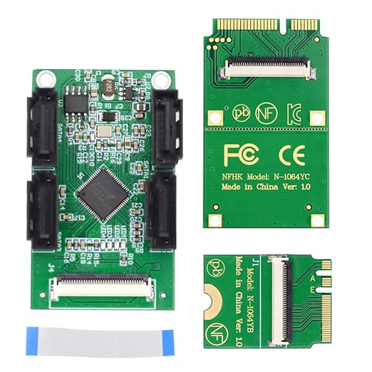 ChenYang Mini PCI-E/M.2(A+E Key) to 4 SATA 3.0 Extension Card Adapter for Motherboard SATA Hard Drive Port Extension with 10cm Flat Cable