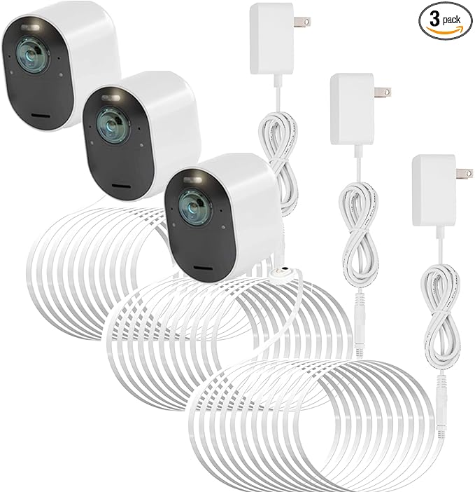 Uogw 25FT Magnetic Charging Cable for Arlo Pro 5S 2K/Arlo Pro 4/Arlo Ultra 2/Arlo Pro3/Arlo Ultra/Go 2 Camera,Power Adapter and Power Cable,Weatherproof Outdoor - 3Pack (White)