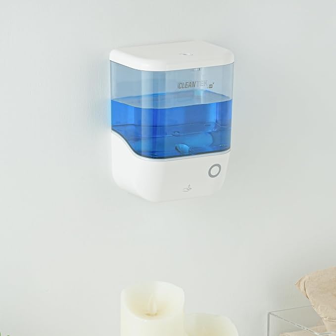 Restaurantware-Clean Tek Professional 34 Ounce Automated Soap Dispenser, 1 Touchless Wall-Mountable Soap Dispenser - Security Key, Arctic Blue Plastic Soap Dispenser, Transparent, for Liquid Soap