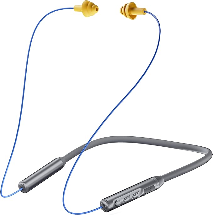 MIPEACE Bluetooth Earplug Headphones, Neckband Wireless Earbuds earplugs-29db Noise Reduction isolating in-Ear earplug Earphones with Controls,IPX5 sweatproof,19+Hour Battery(Gray)