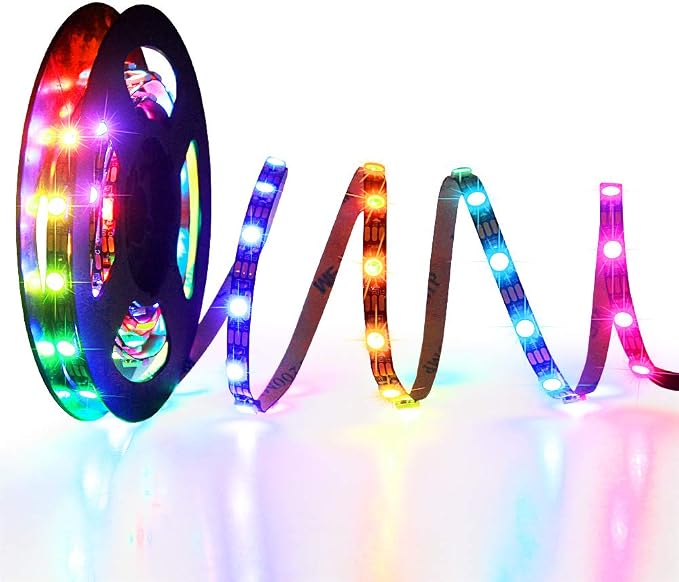 ALITOVE WS2812B LED Strip, 5mm Width Super Narrow RGB Addressable LED Light Strip 6.6ft 120 LEDs & SP108E LED WiFi Controller & 5V 5A Power Adapter