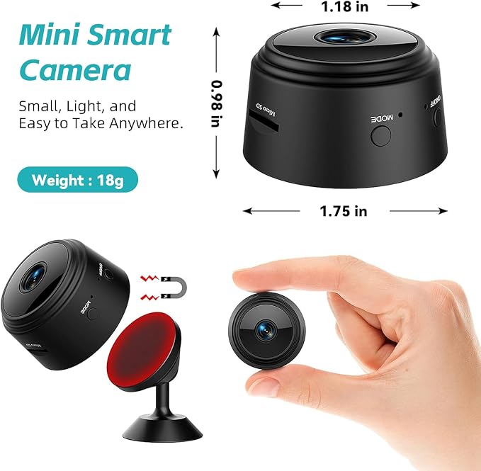 Hidden Camera Mini Spy Camera 1080P WiFi, Wireless Pet Camera Indoor Security Cam with Night Vision, Motion Detection, Nanny Cam for Home Baby Monitor, TF Card Storage-Black