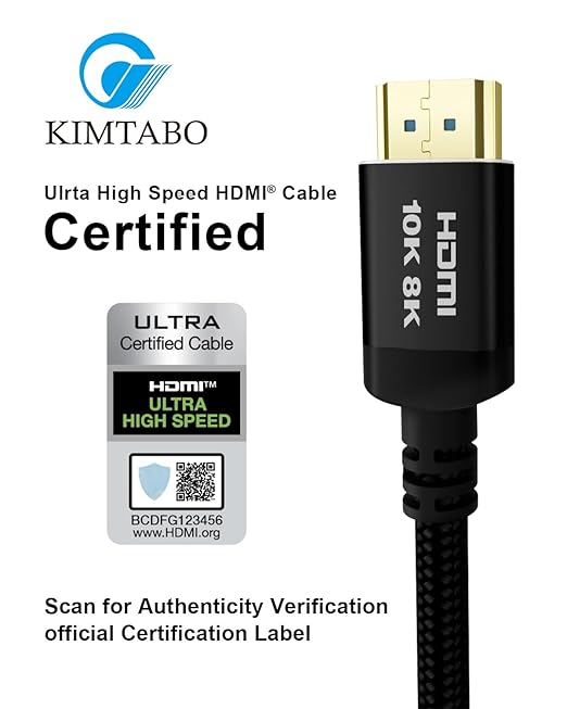 10K 8K 4K Certified HDMI 2.1 Cable, 3 Ft 48Gbps Ultra High Speed HDMI Cable, Support 10K@30Hz 8K@60Hz 4K@120Hz, D-HDR, EARC Dolby Atmos for TV, Projector, Monitor, PS5/4, Xbox, Laptop